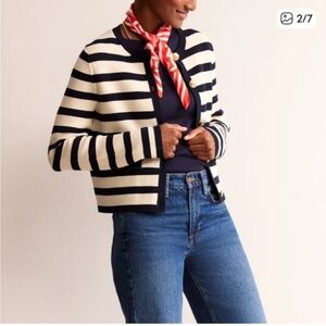 Boden Holly Knitted Jacket—Navy Stripe—Sz 14